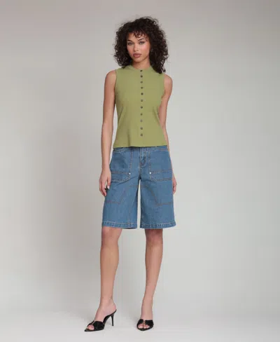 Avec Les Filles Sleeveless Rib Top In Green