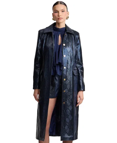 Avec Les Filles Women's Center Front Belted Lady Coat In Navy Python