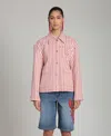 Avec Les Filles Short Stripe Chore Jacket In Red