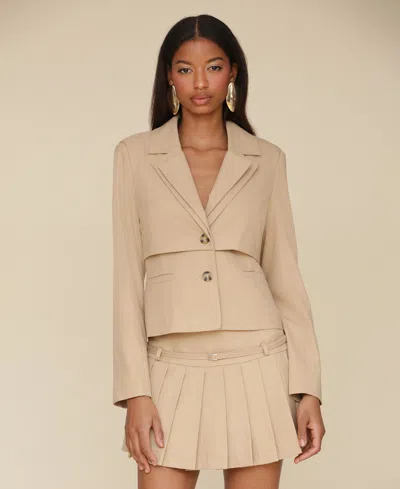 Avec Les Filles Women's Cinched-waist Double-layer Lapel Blazer In Sand