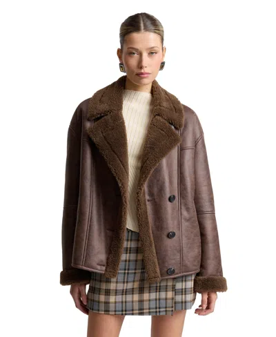 Avec Les Filles Women's Collared Faux Shearling Coat In Umbria
