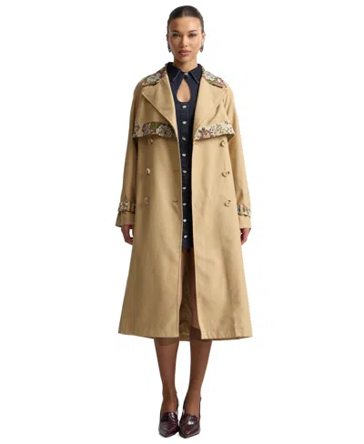 Avec Les Filles Women's Combo Belted Trench Coat In Gold