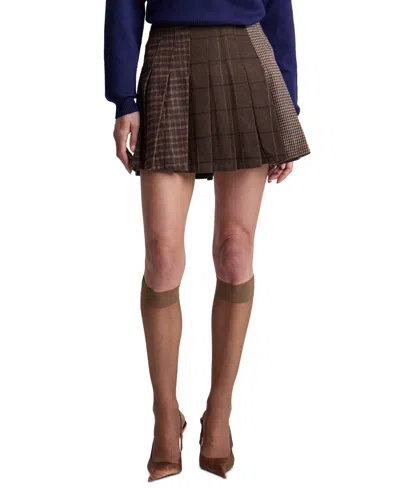 Avec Les Filles Women's Combo Mini Pleated Skirt In Brown Multi