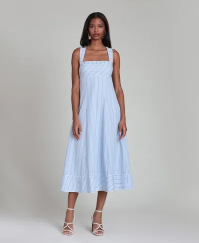 Avec Les Filles Women's Contrast Piping Midi Dress In Blue