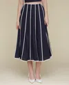 Avec Les Filles Seamed Midi Skirt In Navy,white