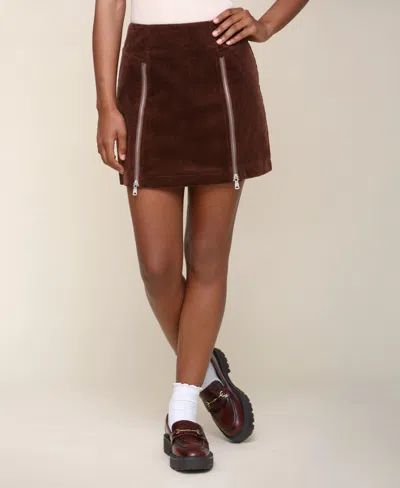 Avec Les Filles Women's Corduroy Zip-detail Mini Skirt In Chocolate