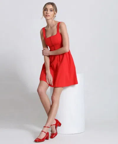 Avec Les Filles Women's Corset Mini Dress In Solid Red
