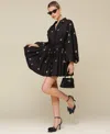 Avec Les Filles Embroidered Tie Waist Long Sleeve Minidress In Black