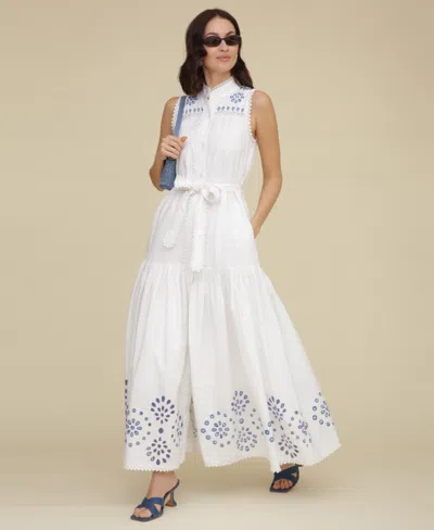 AVEC LES FILLES WOMEN'S COTTON EYELET SLEEVELESS MAXI DRESS