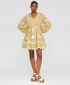 Avec Les Filles Gingham Print Long Sleeve Minidress In Brown