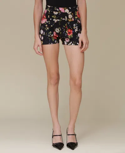Avec Les Filles Women's Cotton Printed Cargo-pocket Shorts In Black Wildflower