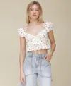 Avec Les Filles Women's Cotton Printed Pleated Cropped Peplum Blouse In Scarlet Blossoms