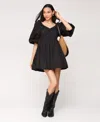 Avec Les Filles Puff Sleeve Bubble Hem Minidress In Black