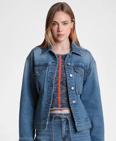 Avec Les Filles Women's Cotton-blend Back Cinch Denim Jacket In Blue