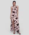 Avec Les Filles Floral Devoré Halter Maxi Cocktail Dress In Multi