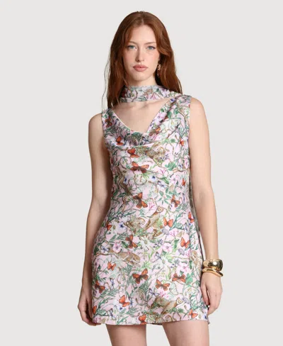 Avec Les Filles Cowl Neck Minidress & Scarf In Gray