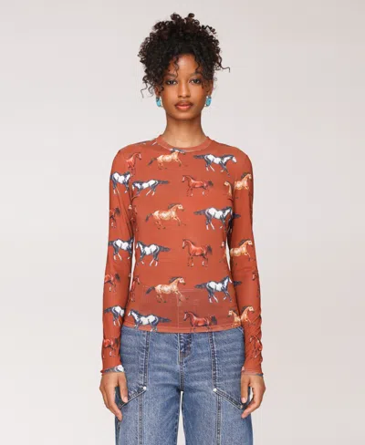 Avec Les Filles Women's Crew Neck Long Sleeve Top In Brown