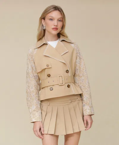 Avec Les Filles Women's Cropped Combo Trench Jacket In Sand