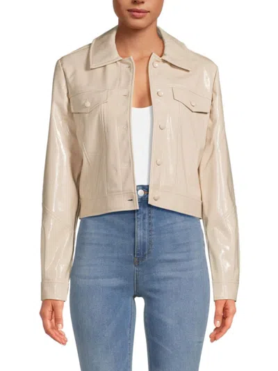 Avec Les Filles Women's Cropped Faux Leather Jacket In Oyster