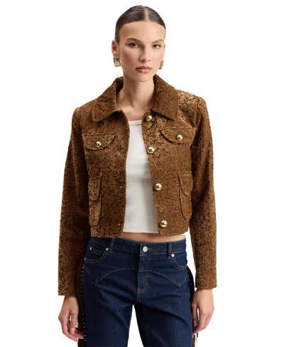 Avec Les Filles Women's Cropped Floral-print Jacket In Brown