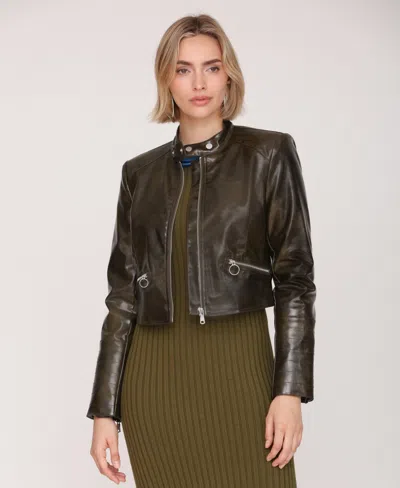 Avec Les Filles Women's Cropped Moto Jacket In Brown