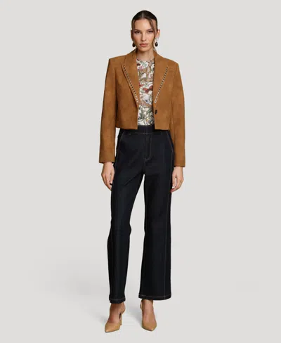 Avec Les Filles Women's Cropped Spread Collar Blazer In Brown