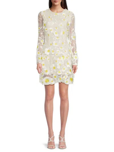 Avec Les Filles Women's Floral-embroidered Mini Dress In Ivory Multi