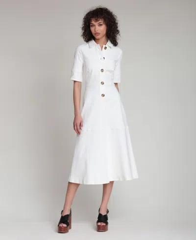 Avec Les Filles Women's Denim Midi Shirtdress In White