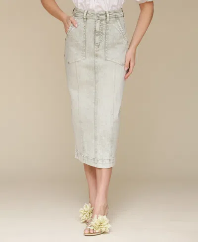 Avec Les Filles Women's Denim Midi Skirt In Spring Sage