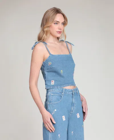 Avec Les Filles Women's Denim Tie Top In Blue