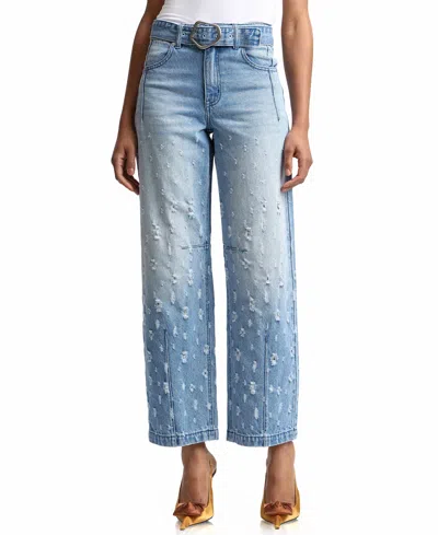 Avec Les Filles Women's Distress Darted Straight Jeans In Blue