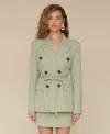 Avec Les Filles Double Breasted Gingham Blazer In Avocado Gingham