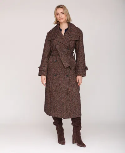 Avec Les Filles Women's Double Breasted Belted Wool Coat In Brown