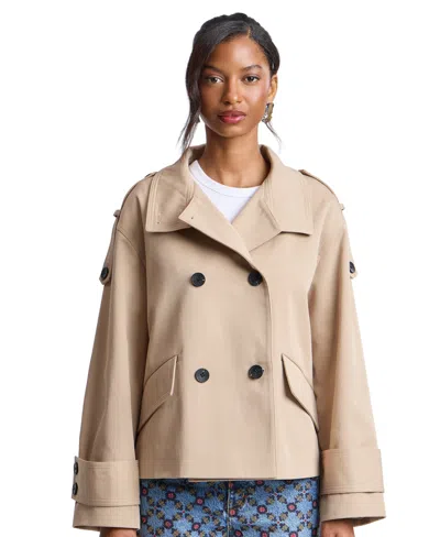 Avec Les Filles Women's Double-breasted Short Trench Coat In Light Fawn