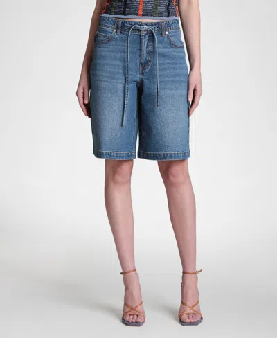 Avec Les Filles Women's Drawstring Mid-rise Shorts In Blue