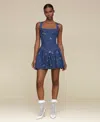 Avec Les Filles Sweetheart Drop-waist Denim Mini Dress In Blue