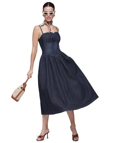 Avec Les Filles Women's Drop Waist Square Neck Midi Dress In Blue