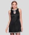 Avec Les Filles Embellished Neck & Hem Satin Minidress In Black