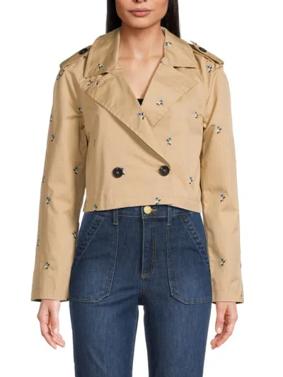 Avec Les Filles Women's Embroidered Cropped Jacket In Khaki