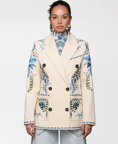 Avec Les Filles Women's Embroidered Double-breasted Blazer In Multi