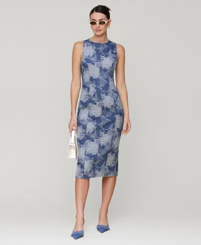 Avec Les Filles Women's Embroidered Floral Denim Midi Dress