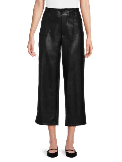 Avec Les Filles Women's Faux Leather Cropped Flared Pants In Black