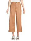 Avec Les Filles Women's Faux Leather Cropped Flared Pants In Camel