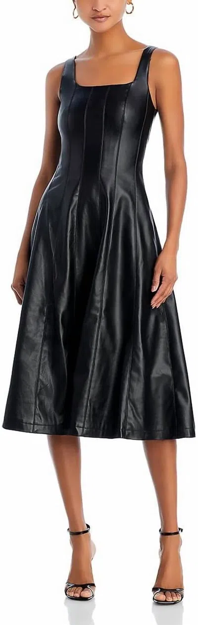 Avec Les Filles Womens Faux Leather Sleeveless Midi Dress In Black