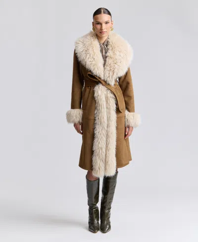 Avec Les Filles Women's Faux-fur-shawl-collar Faux-shearling Coat In Whiskey,cream