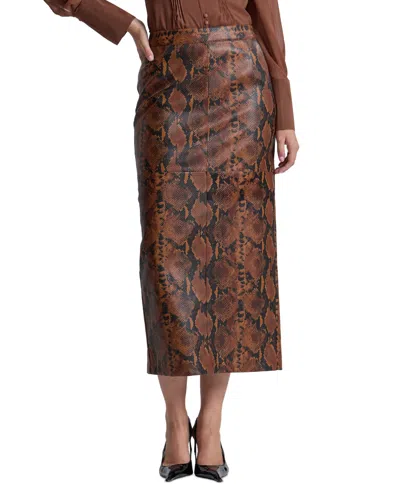 Avec Les Filles Women's Fitted Midi Skirt In Brown,black Python