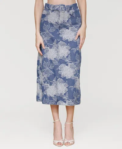 Avec Les Filles Women's Floral Denim Maxi Skirt