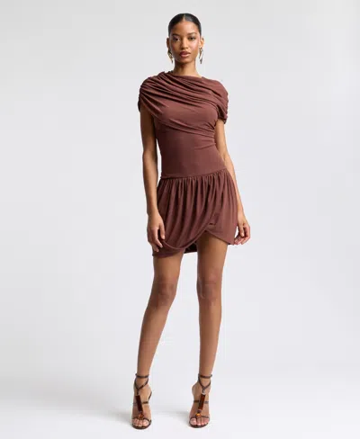 Avec Les Filles Women's Floral Embroidered Bustier Mini Dress In Brown