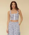 Avec Les Filles Women's Floral Print Lace-trim Square-neck Corset Top In Blue Rose Jacquard