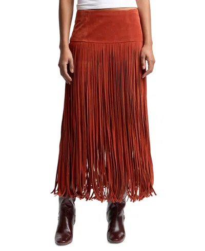 Avec Les Filles Women's Fringe Maxi Skirt In Red